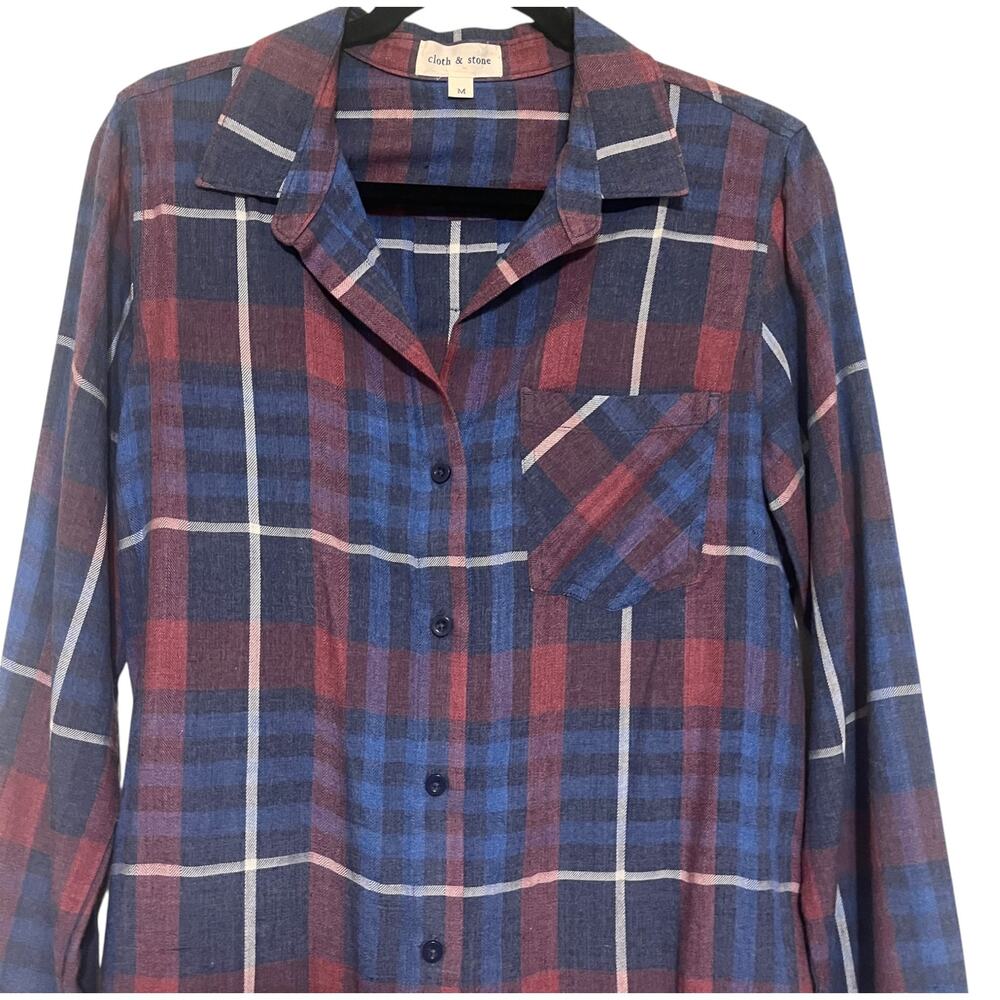 Cloth & Stone Anthropologie Aurora Plaid Long Sleeve Button Down Shirt Blue Sz M - Picture 4 of 7